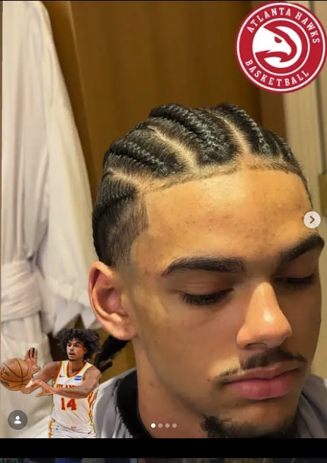 Cornrow design cut on Asa Newell, Atlanta Hawks forward